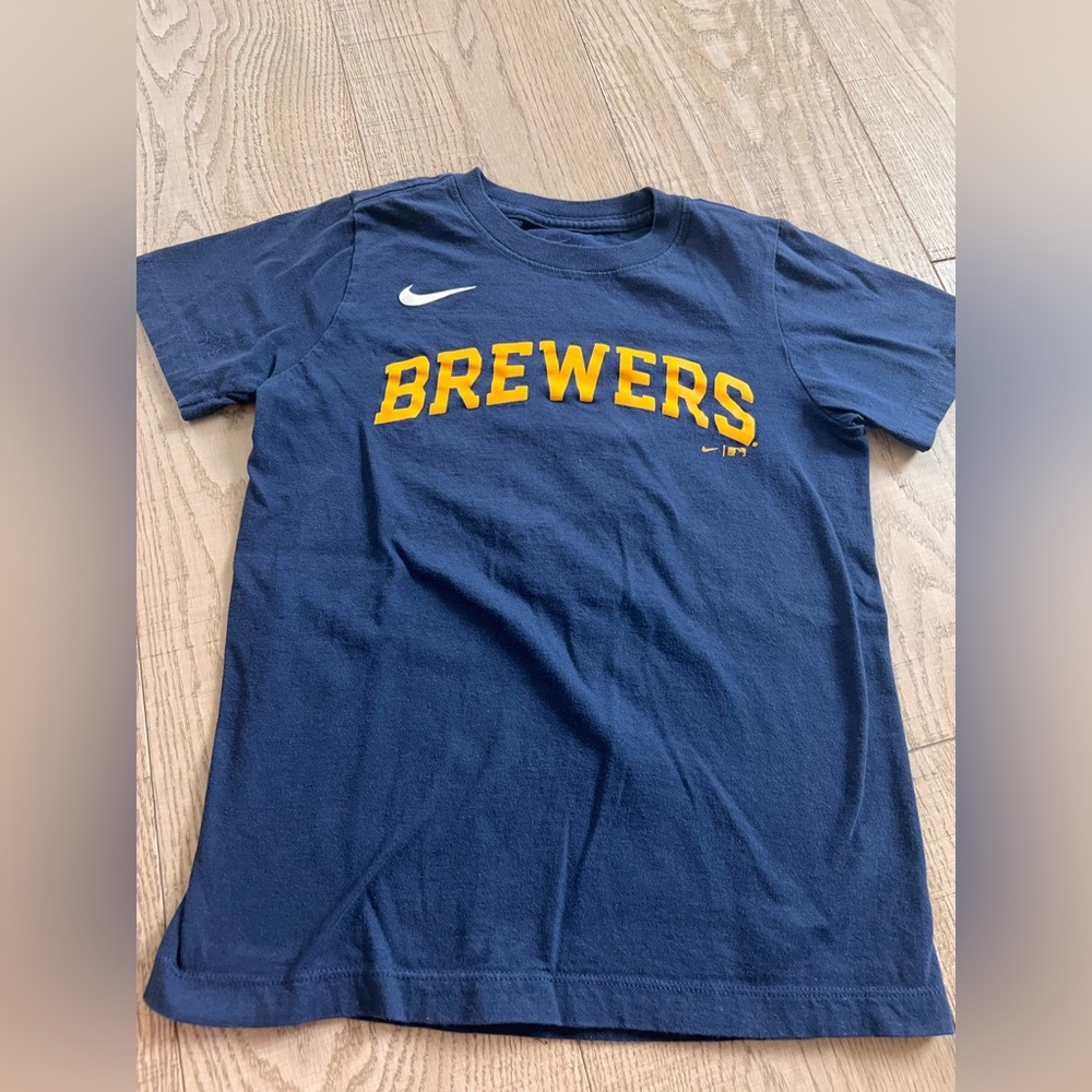 Nike Youth Navy Blue Brewers Tee with Yellow Logo size S (approx 5T)